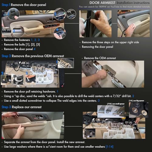 RHAOCZIYAUTO 80995 Front Left Driver Side Armrest Repair Kit Fit for Chevy Silverado Suburban Tahoe Avalanche For GMC Sierra Yukon 2010-2014 Door Panel with Release Handle Above Armrest 27In - Tan - GM# 84127282 - Image 5