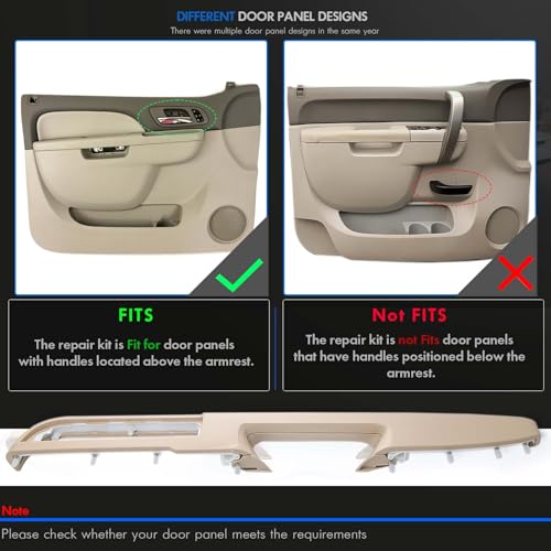 RHAOCZIYAUTO 80995 Front Left Driver Side Armrest Repair Kit Fit for Chevy Silverado Suburban Tahoe Avalanche For GMC Sierra Yukon 2010-2014 Door Panel with Release Handle Above Armrest 27In - Tan - GM# 84127282 - Image 3