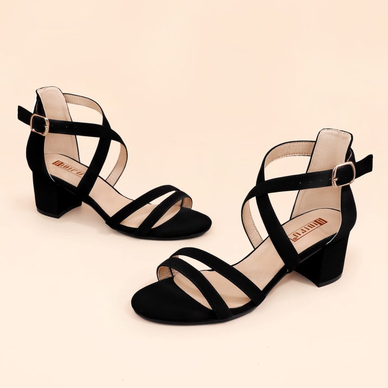 IDIFU Women's Block Low Chunky Heel Strappy Sandals Open Toe Ankle Strap Dress Wedding Evening Shoe for Women Bridal (Black Nubuck, 8 M US) - Image 4