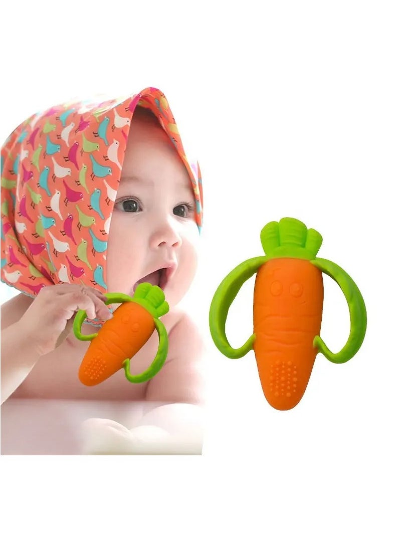 ECVV 3.5*3.5inch Carrot Shape for Sensory Exploration and Teething Relief, with Easy to Hold Handles Silicone baby teether - Image 1
