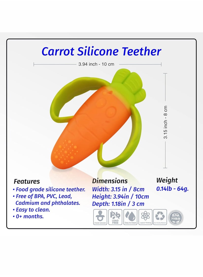 إي سي في في عضاضة سيليكون للأطفال - شكل جزرة 3.5 × 3.5 بوصة، لعبة تسنين خالية من مادة BPA بمقابض سهلة الإمساك للأطفال، لتخفيف آلام اللثة وتنمية الحواس بشكل آمن - Image 2