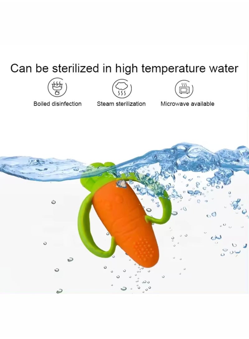 إي سي في في عضاضة سيليكون للأطفال - شكل جزرة 3.5 × 3.5 بوصة، لعبة تسنين خالية من مادة BPA بمقابض سهلة الإمساك للأطفال، لتخفيف آلام اللثة وتنمية الحواس بشكل آمن - Image 3