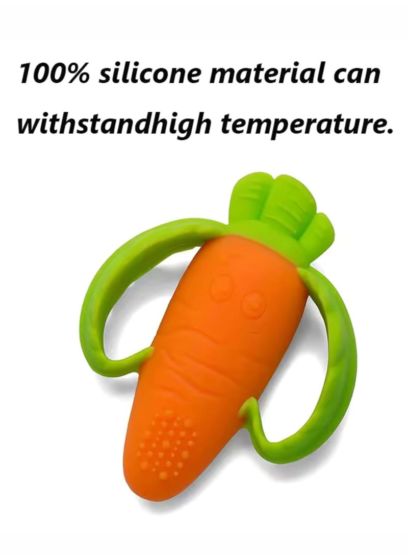 إي سي في في عضاضة سيليكون للأطفال - شكل جزرة 3.5 × 3.5 بوصة، لعبة تسنين خالية من مادة BPA بمقابض سهلة الإمساك للأطفال، لتخفيف آلام اللثة وتنمية الحواس بشكل آمن - Image 4