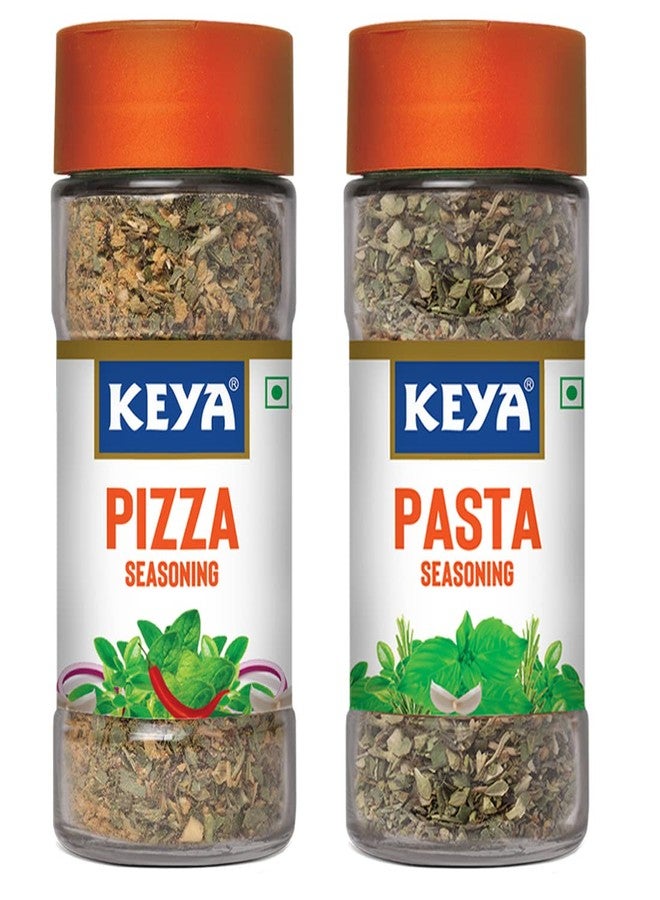 Keya Combo of Pizza Seasoning 45gm | Pasta Seasoning 45gm | All Natural & Healthy Spice Blend for Pizza, Pasta & More | Glass Bottle | Premium Herbs and Spices | Contains Freeze dried herbs| Export Quality | No Preservatives | The rich aroma that lasts | Pack 2 - Image 1