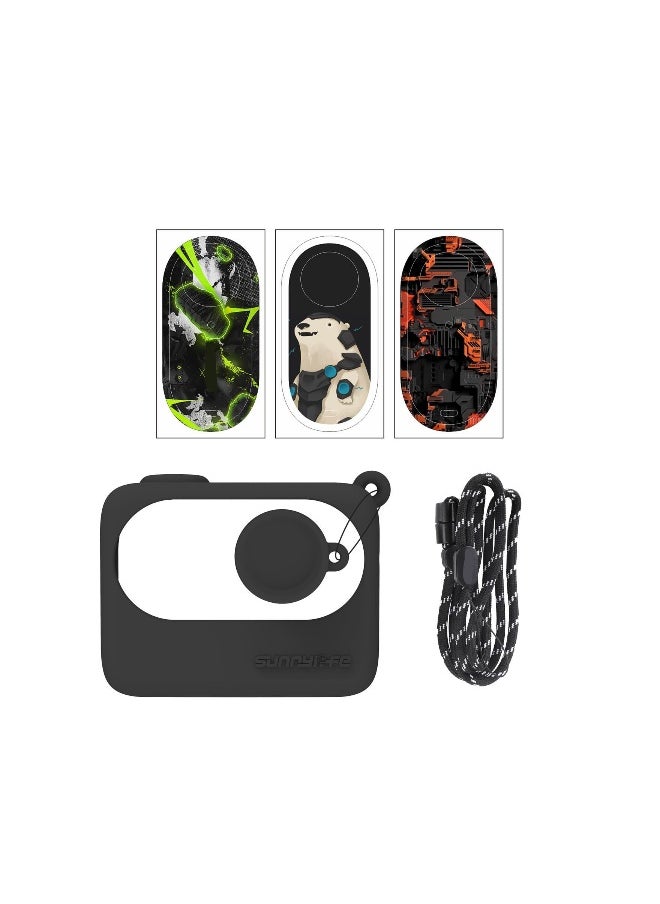 Generic Silicone Case Camera Sticker Lens Cover for Insta360 Go3, Protective Case with Lanyard Anti-Scratch Skin Camera Accessories, Host Lens Fully Wrapped, Waterproof for Travel, Sports(Black)  - Image 1