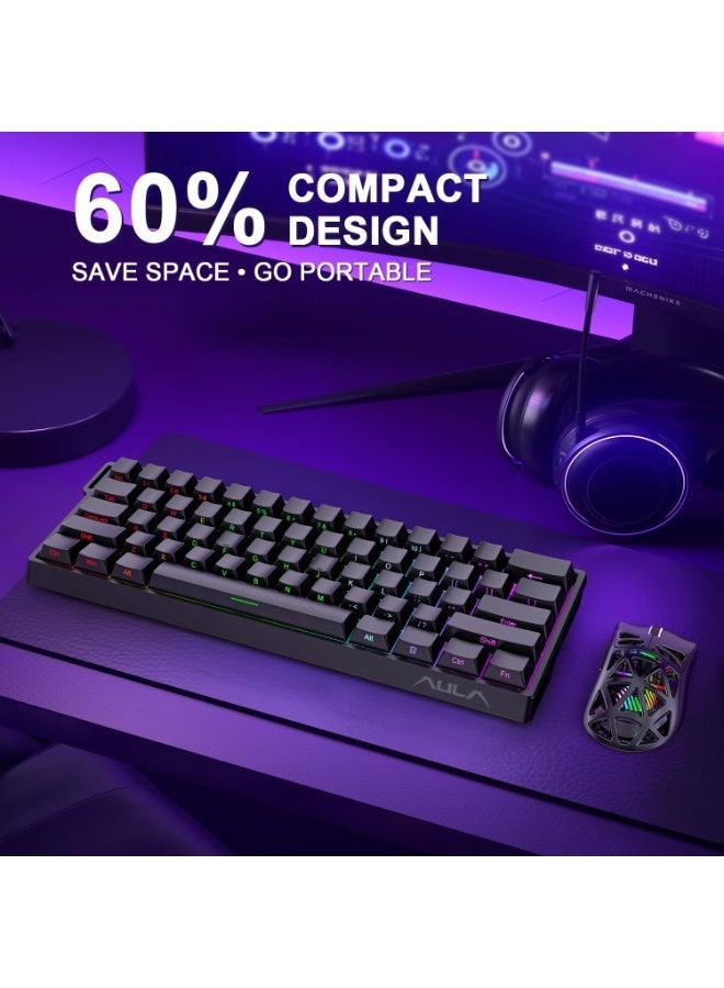 أولا AULA  لوحة مفاتيح ميكانيكية سلكية WIN60 HE بنسبة 60%، مزودة بمفاتيح مغناطيسية مخصصة للألعاب، وتصميم قابل للتبديل السريع، مع إمكانية ضبط حساسية التفعيل ودعم وضع التفعيل السريع، ومعدل Polling Rate يصل إلى 8000Hz، وإضاءة RGB، وتصميم مدمج مناسب لأجهزة الكمبيوتر. - Image 4