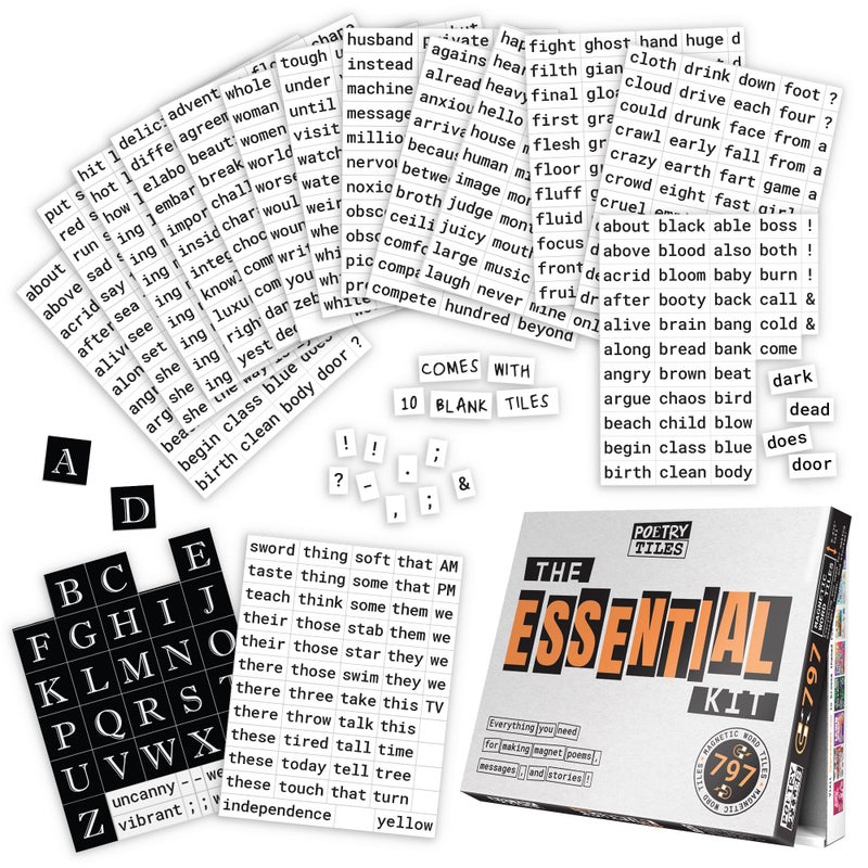 Poetry Tiles Essential Kit  797 Word Magnets for Fridge Poems and Silly Magnetic Messages  Get Creative Express Yourself and Make Others Laugh at Your Witty Words  375 Tall Tiles