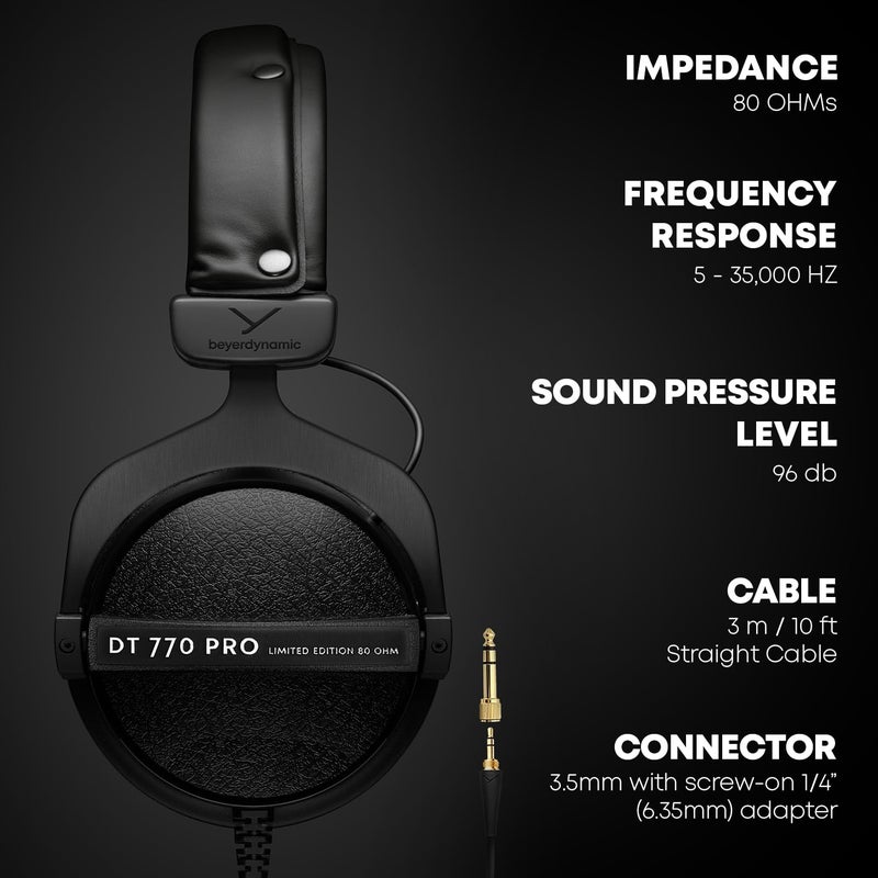 Beyer Dynamic beyerdynamic DT 770 Pro 80 ohm Limited Edition Professional Studio Headphones, Black - Image 3