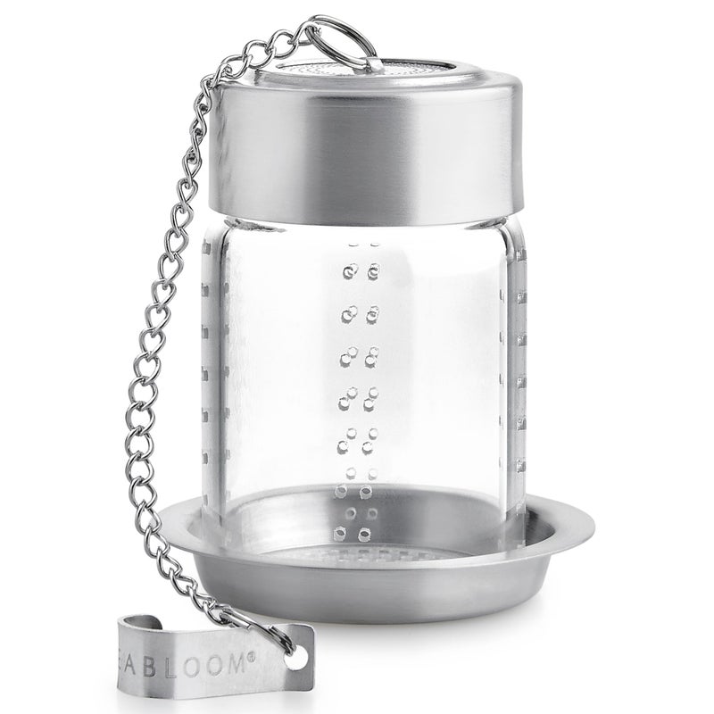 Teabloom Elegant Glass Tea Infuser â€“ Patent-Pending, Lead-Free & Non-Toxic, Designed for Whole Loose-Leaf White, Green, Oolong, Black & Herbal Teas â€“ Small or Large - Image 1