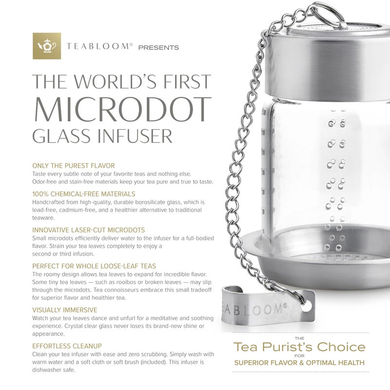 Teabloom Elegant Glass Tea Infuser â€“ Patent-Pending, Lead-Free & Non-Toxic, Designed for Whole Loose-Leaf White, Green, Oolong, Black & Herbal Teas â€“ Small or Large - Image 3