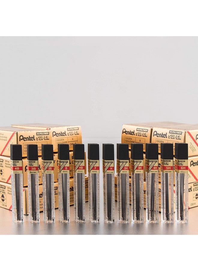Pentel قلم رصاص بنتل سوبر هاي بوليمر، 0.5 مم، رفيع، ب، 144 قطعة من الرصاص (C505-B) - Image 4