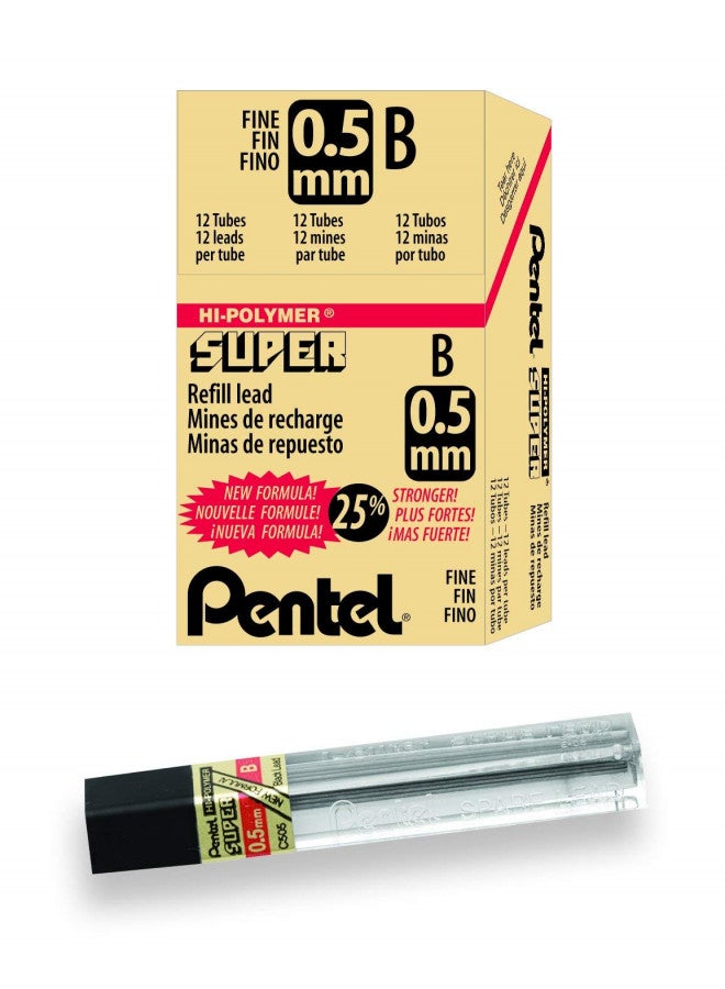 Pentel قلم رصاص بنتل سوبر هاي بوليمر، 0.5 مم، رفيع، ب، 144 قطعة من الرصاص (C505-B) - Image 2