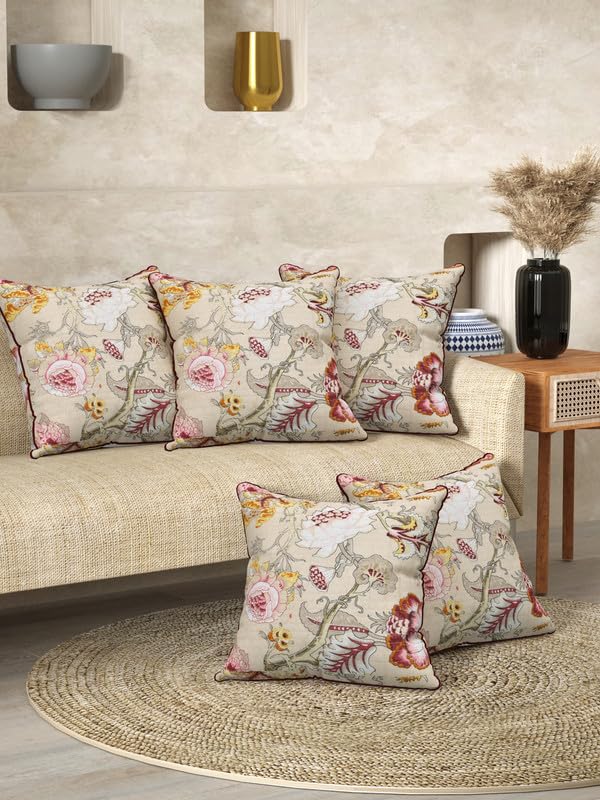EasyGoods India Premium Cotton Cushion Covers 16x16 Inch | Soft Durable Fabric | Elegant Printed Covers for Sofa & Living Room | Hidden Zipper | Set of 5 - Image 2