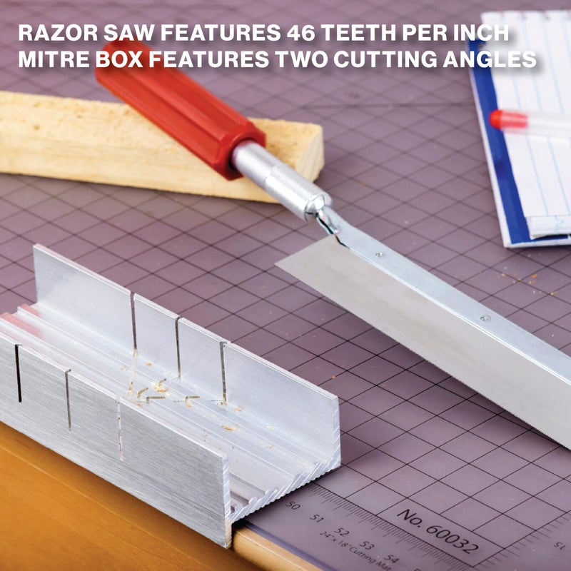 Excel Blades Metal Mitre Box Set With Handle and Razor Pull Saw Blade - Small 6-Inch Aluminum and Steel Tool for Wood, Plastic, and Soft Metals, 2 Cutting Angles - Image 3