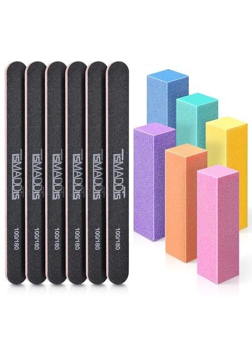 TsMADDTs TsMADDTs Nail Files and Buffers Professional Manicure Tools Kit Rectangular Art Care Buffer Block Tools 100 180 Grit 12PCSBlack 