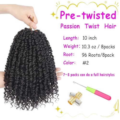 Bileaf Passion Twist Crochet Hair for Black Women Pre-twisted Short Crochet Passion Twist Hair, Pre Looped Passion Twists Crochet Braids Bohemian Crochet Hair(10 Inch Off Black) - Image 3