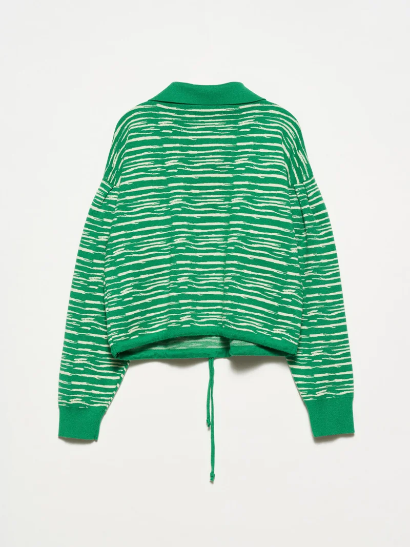 Dilvin 10318 Polo Collar Buttoned Sweater-Green-N.