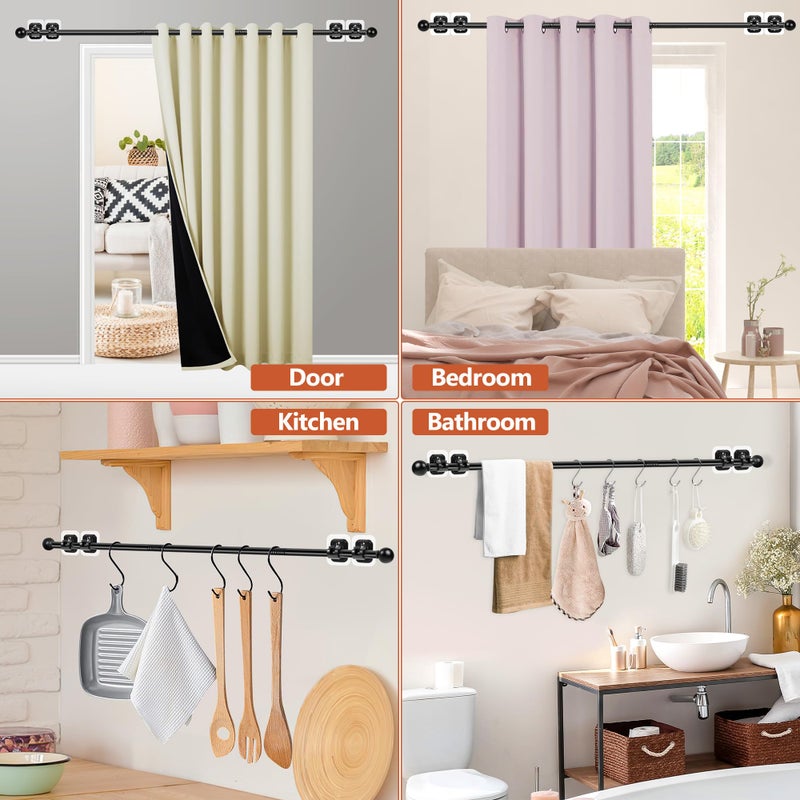 Tidisort Curtain Rods No Drilling for Windows,5/8 Inch Diameter Drapey Pole with No Drill Curtain Rod Brackets (2PCS Black, 30 to 45") - Image 3
