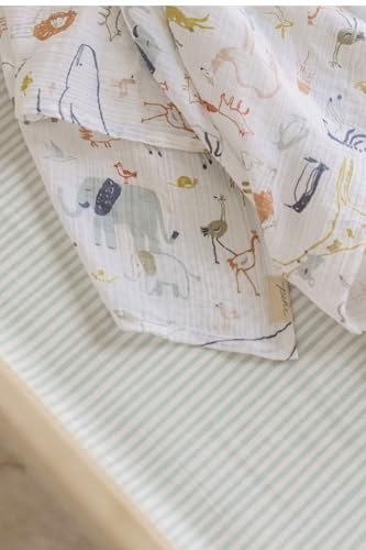 Pehr Striped Crib Sheet, Stripes Away Sea | Breathable Brushed Organic Cotton for Soft Sleep | Snug Fit | Giftable Reusable Fabric Bag Packaging | Standard Crib Mattresses up to 52”L x 28”W x 8”H - Image 2