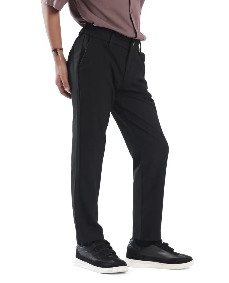 Rare Ones Rare Ones Kids Trove Black Cotton Poly Regular Fit Solid Trouser