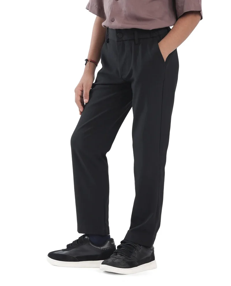Rare Ones Rare Ones Kids Trove Black Cotton Poly Regular Fit Solid Trouser