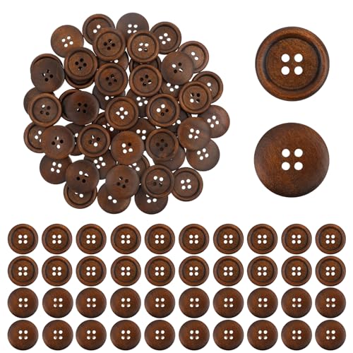 Trinkrittey 50Pcs 1 Inch Wooden Buttons 4 Hole Polished Sewing Buttons Classic Wooden Button for Shirt Pillow Covers Headbands Crafts Sewing Knitted Items - Image 1