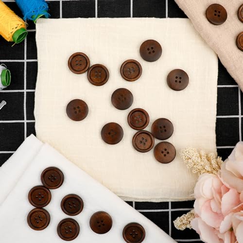 Trinkrittey 50Pcs 1 Inch Wooden Buttons 4 Hole Polished Sewing Buttons Classic Wooden Button for Shirt Pillow Covers Headbands Crafts Sewing Knitted Items - Image 4