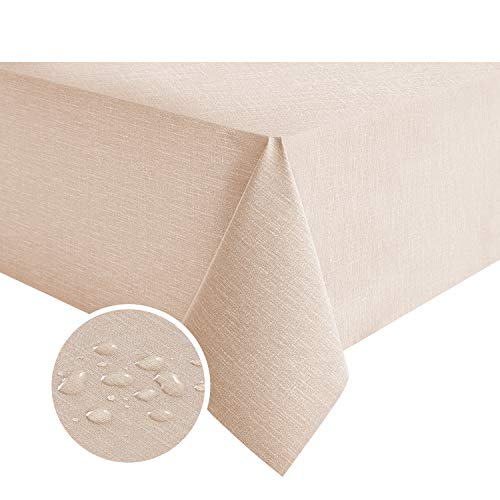 NLMUVW Square Vinyl Tablecloth Heavy Duty, 100% Waterproof PVC Table Cloth Wipe Clean Oil Proof Table Cover for Kitchen Dining Picnic, Champagne, 54 x 54 inch - Image 1