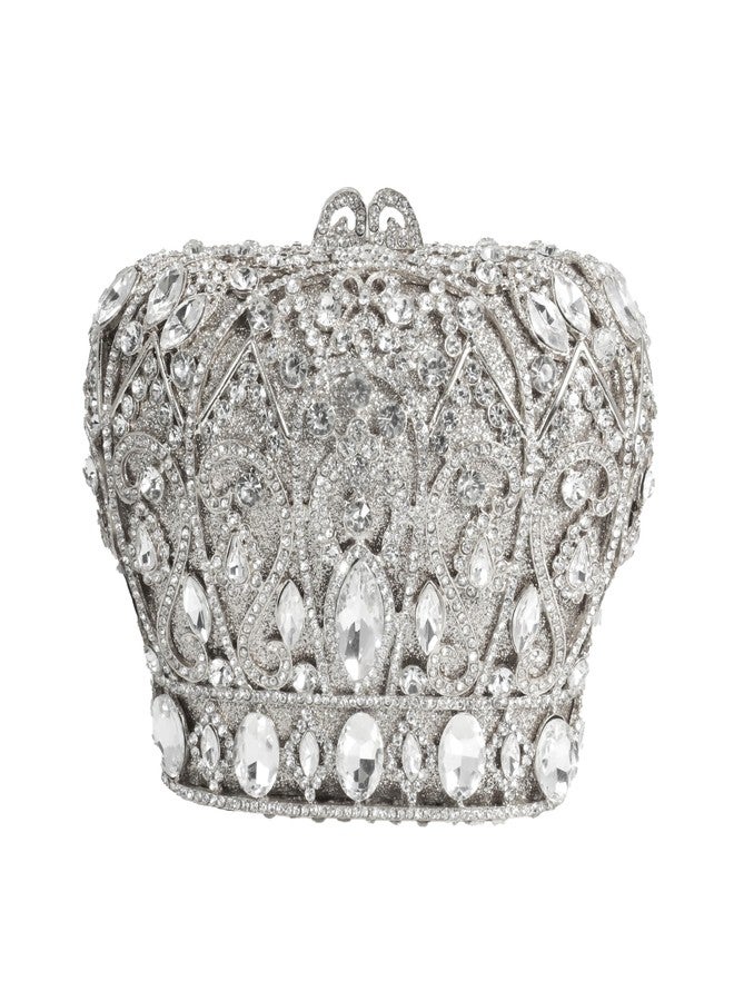 Tngan Women Luxury Crown Shaped Crystal Evening Clutch Elegant Rhinestones Party Handbag and Purse, Silver - Image 1
