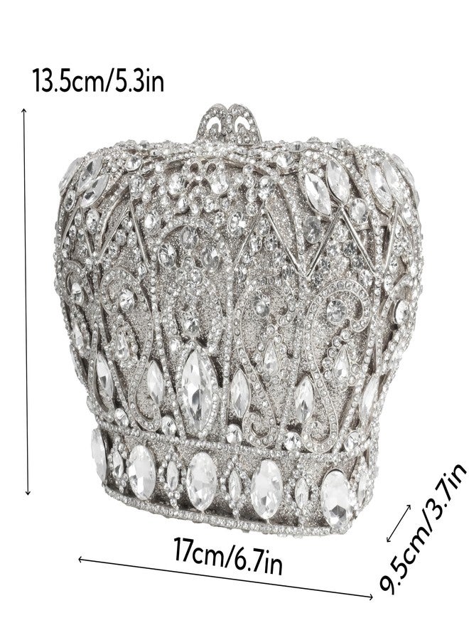 Tngan Women Luxury Crown Shaped Crystal Evening Clutch Elegant Rhinestones Party Handbag and Purse, Silver - Image 4