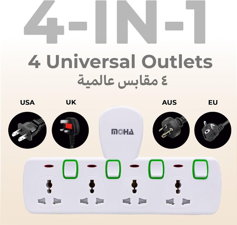 Moha Multi Plug Power Extension Socket Adapter, 4 Way Universal Wall Electrical Extender Outlet, UK 3 Pin Electric Power Sockets for Home, Office, Kitchen (4 Way) - Image 2