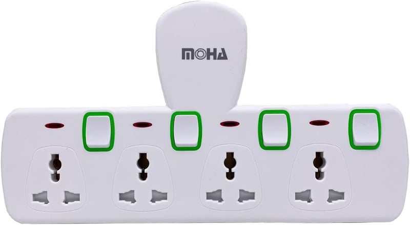 Moha Multi Plug Power Extension Socket Adapter, 4 Way Universal Wall Electrical Extender Outlet, UK 3 Pin Electric Power Sockets for Home, Office, Kitchen (4 Way) - Image 1