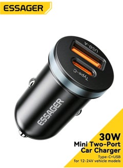 ايساجر شاحن سيارة 30 واط  2 منافذ USB و type c منفذ شحن من Essager سريع PD QC3.0 محول شاحن وصله نوع C للسيارة فيش متوافق مع آيفون، سامسونج، هواوي، شاومي، أجهزة الآيباد، الهواتف الأندرويد والأجهزة المحمولة. التصميم المدمج مناسب للشحن كابل وكيبل تايب سي وي اس بي السريع والآمن أثناء التنقل متوافق مع أجهزة آيفون 16/15/14/13/12 برو ماكس/11 برو/إس إي/X/XR/8/7/6 بلس وأجهزة سامسونج جالاكسي S24 S23 S22 S21 S20 S10 بلس، وهواتف Pixel 7 6، وفيفو  - Image 1