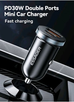 ايساجر شاحن سيارة 30 واط  2 منافذ USB و type c منفذ شحن من Essager سريع PD QC3.0 محول شاحن وصله نوع C للسيارة فيش متوافق مع آيفون، سامسونج، هواوي، شاومي، أجهزة الآيباد، الهواتف الأندرويد والأجهزة المحمولة. التصميم المدمج مناسب للشحن كابل وكيبل تايب سي وي اس بي السريع والآمن أثناء التنقل متوافق مع أجهزة آيفون 16/15/14/13/12 برو ماكس/11 برو/إس إي/X/XR/8/7/6 بلس وأجهزة سامسونج جالاكسي S24 S23 S22 S21 S20 S10 بلس، وهواتف Pixel 7 6، وفيفو  - Image 2