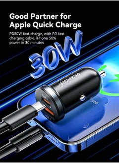 ايساجر شاحن سيارة 30 واط  2 منافذ USB و type c منفذ شحن من Essager سريع PD QC3.0 محول شاحن وصله نوع C للسيارة فيش متوافق مع آيفون، سامسونج، هواوي، شاومي، أجهزة الآيباد، الهواتف الأندرويد والأجهزة المحمولة. التصميم المدمج مناسب للشحن كابل وكيبل تايب سي وي اس بي السريع والآمن أثناء التنقل متوافق مع أجهزة آيفون 16/15/14/13/12 برو ماكس/11 برو/إس إي/X/XR/8/7/6 بلس وأجهزة سامسونج جالاكسي S24 S23 S22 S21 S20 S10 بلس، وهواتف Pixel 7 6، وفيفو  - Image 3
