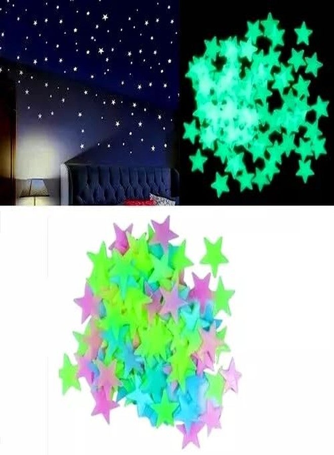 Newvent® Pack of 100Pcs Night Glow Decorative Wall Luminous Star Sticker | Glow in Dark Radium Wall Sticker | Wall Décor Radium Star Sticker for Kids Room & Bedroom (Multicolour, Standard) - Image 1
