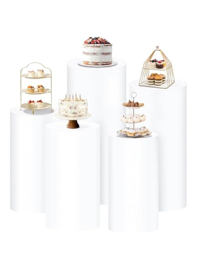 Cylinder Pedestal Stand Covers Spandex Flexible Display Box Stand Covers for Birthday Party Wedding Baby Shower Decoration- Only Stand Covers Included Set of 5 White - Image 1
