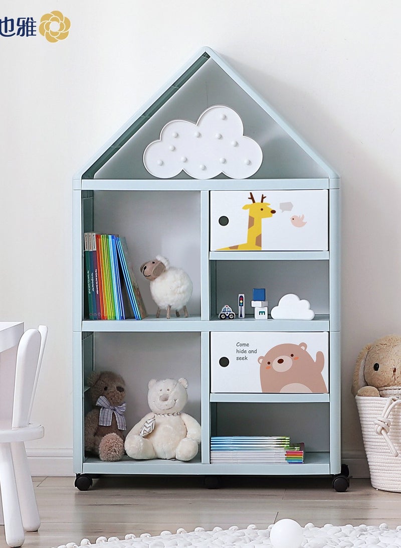 YEYA Children's Cartoon Plastic Floor Bookshelf Bookshelf Books Toys Multi-layer Removable Shelves Storage Baskets  - Image 1
