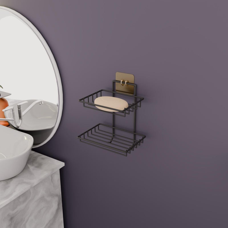Homefusion Wall Mounted Double Layer soap Dish Holder Stainless Steel Wall Hanging Soap Storage Rack for Kitchen Bathroom-with Self Adhesive Magic Sticker - Image 3