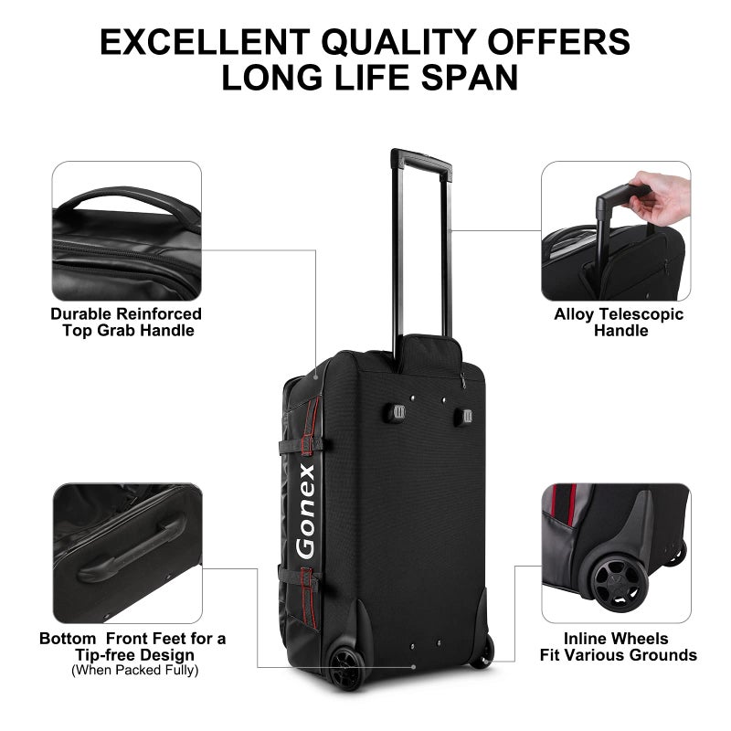 Gonex حقيبة دفل قابلة للدحرجة من غونيكس مع عجلات، سعة 70 لتر مقاومة للماء، حقيبة سفر دفل بعجلات 25 بوصة، سوداء - Image 4
