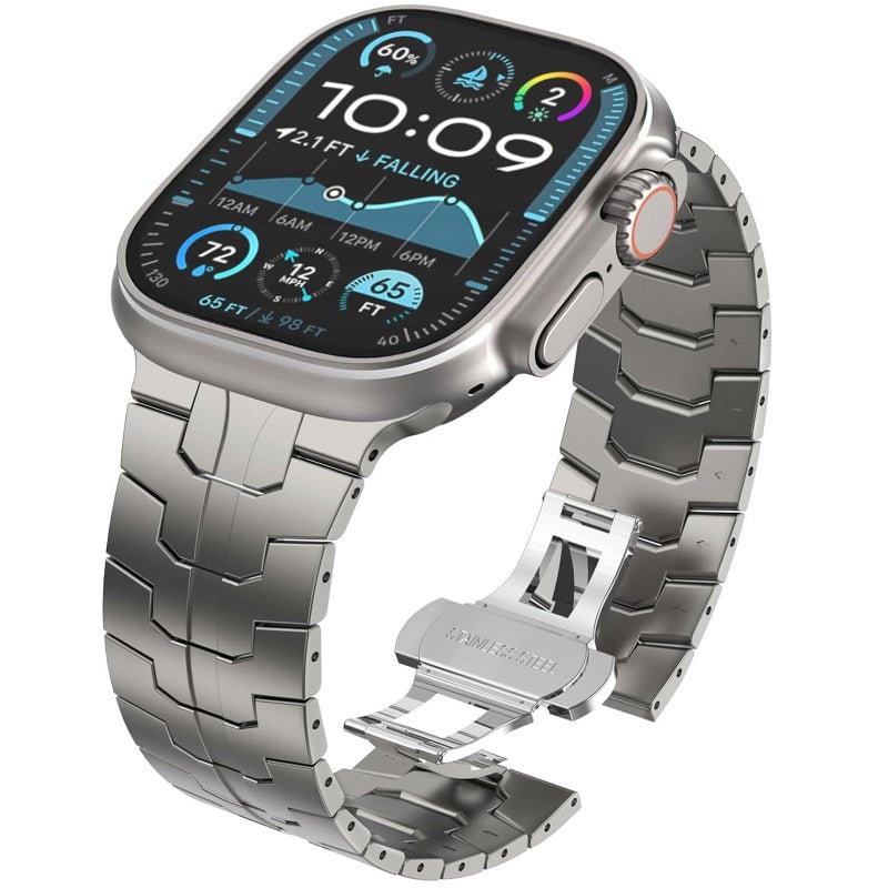 Wingle Stainless Steel Bands for Apple Watch Band Ultra 321 Band Ultra 49mm 46mm 45mm 44mm 42mm Series 1110 SE 321 Men 24mm Wide Business Rugged Metal Bands for iWatch 9 8 7 6 5 4 3 2 1Titanium - Image 2