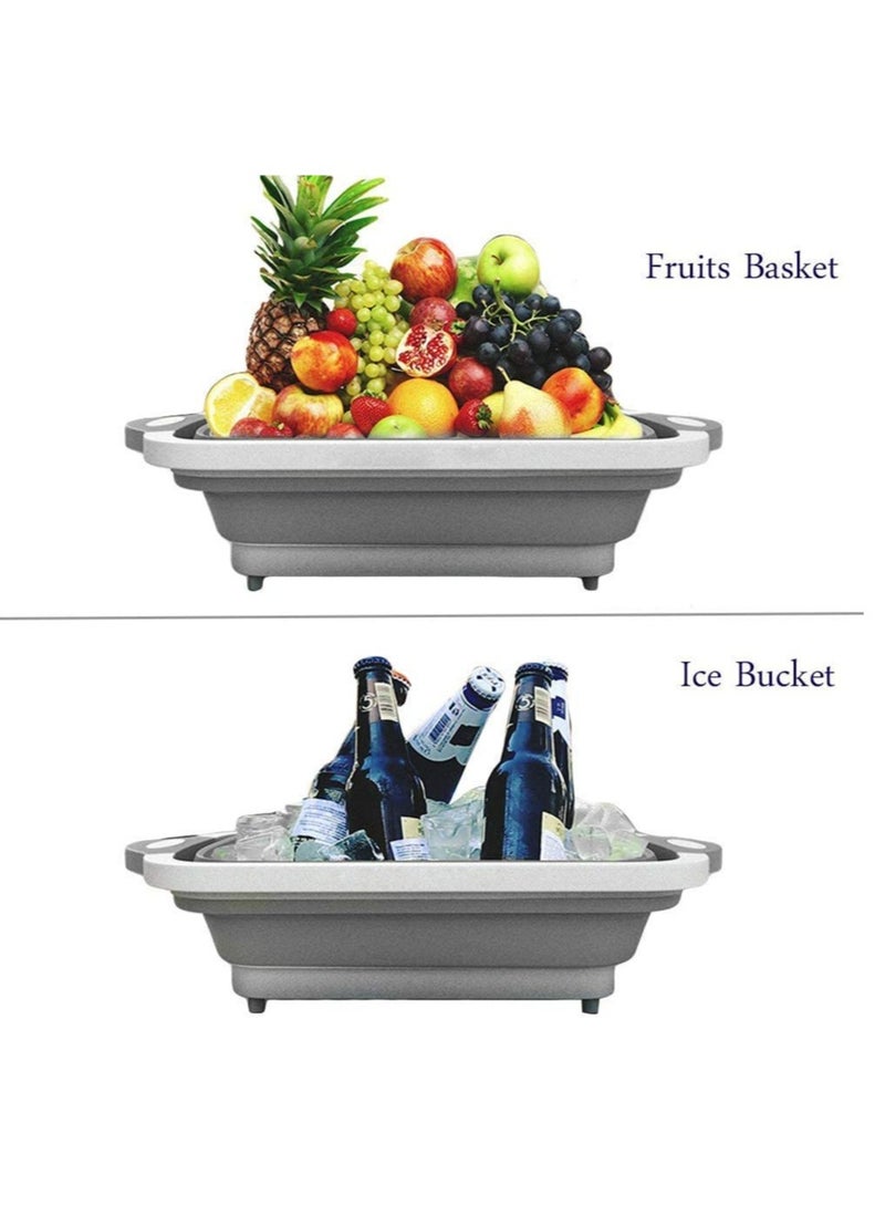 ELTRAZONE Foldable Multifunction Chopping Board, Collapsible Dish Tub Basin Cutting Board Colander, Vegetable Fruit Wash And Drain Sink Storage Basket, Space Saving For Kitchen Home (Grey) - Image 2
