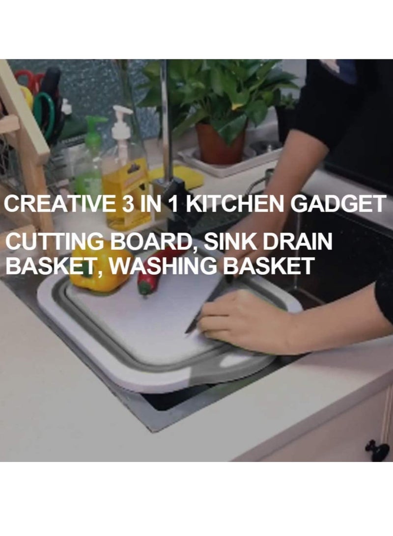 ELTRAZONE Foldable Multifunction Chopping Board, Collapsible Dish Tub Basin Cutting Board Colander, Vegetable Fruit Wash And Drain Sink Storage Basket, Space Saving For Kitchen Home (Grey) - Image 4