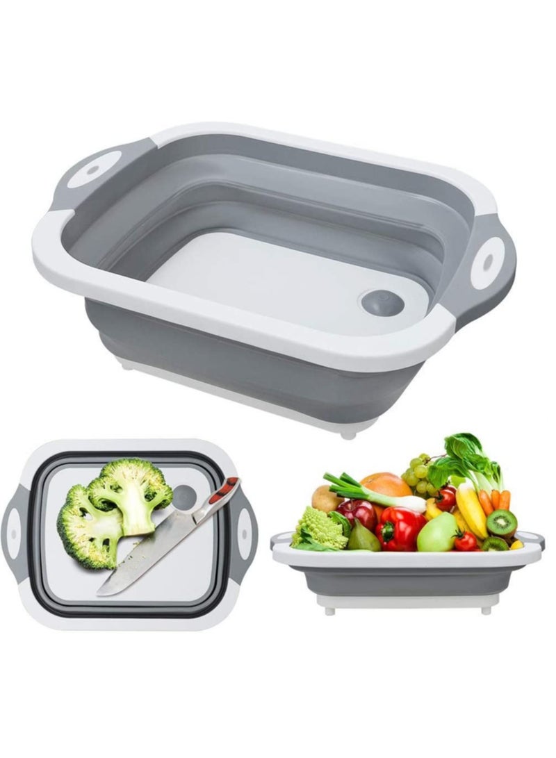 ELTRAZONE Foldable Multifunction Chopping Board, Collapsible Dish Tub Basin Cutting Board Colander, Vegetable Fruit Wash And Drain Sink Storage Basket, Space Saving For Kitchen Home (Grey) - Image 1