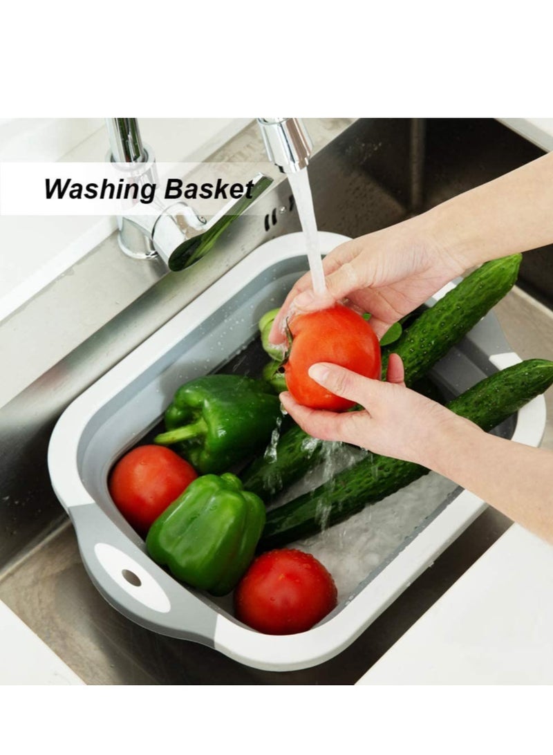 ELTRAZONE Foldable Multifunction Chopping Board, Collapsible Dish Tub Basin Cutting Board Colander, Vegetable Fruit Wash And Drain Sink Storage Basket, Space Saving For Kitchen Home (Grey) - Image 5