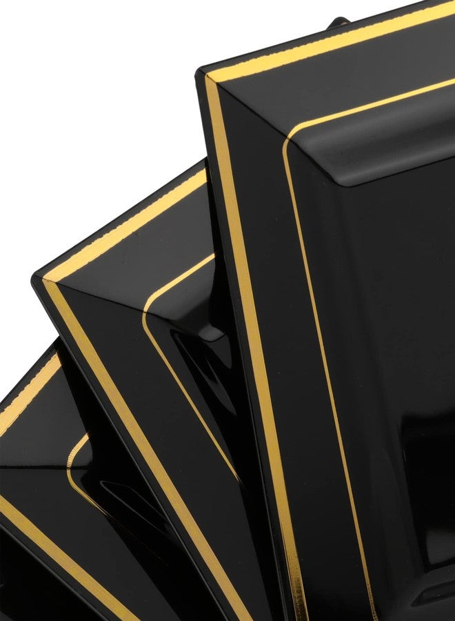 SEHOI 120 PCS 6.5 Inch Black Square Plastic Plates, Disposable Square Dinner Plates with Gold Rim, Small Disposable Salad Dessert Cake Plates for Wedding/Party, Catering, Housewarming - Image 3