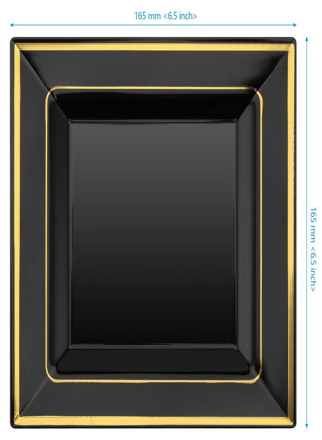 SEHOI 120 PCS 6.5 Inch Black Square Plastic Plates, Disposable Square Dinner Plates with Gold Rim, Small Disposable Salad Dessert Cake Plates for Wedding/Party, Catering, Housewarming - Image 2