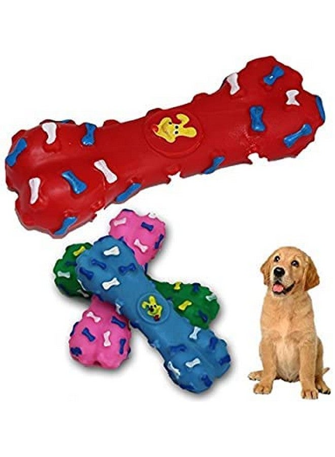 Squeaky Interactive Colorful Squeaky Bone Print Non Toxic Sound Bone Shape Pet Toys With Whistle For Dogs, Puppies And Cats - (Color May Vary Pack Of 1) - Image 1