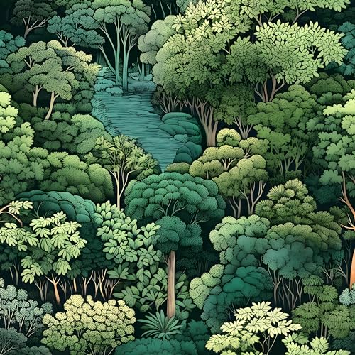Laatse Forest Wallpaper Peel and Stick, Green Trees Contact Paper, Vintage Woodland Mountain Botanical Wall Paper Self Adhesive Waterproof Removable for Room Shelves Cabinet Drawer Table Decor 17.5" x 118" - Image 1