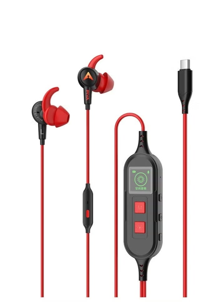 PIVA S6PRO-R Type-C Gaming Headset Built-in LED display on the controller shows instant information such as volume level and operating mode Equipped with a built-in sound card 3D surround sound to accurately simulate reality while gaming Color: Red - Image 1